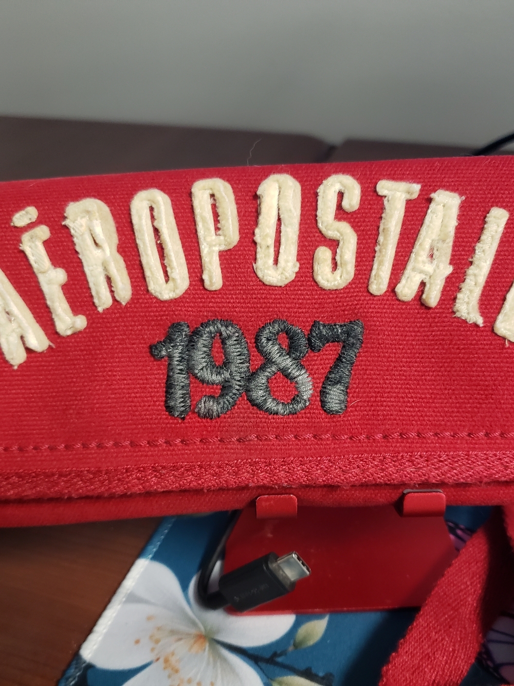 Aeropostale Red Clutch with Cream Logo and Black Embroidery